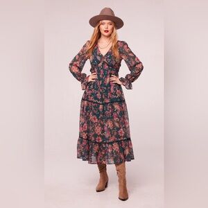 RUN THE WORLD PINE PAISLEY EMPIRE WAIST MIDI DRESS